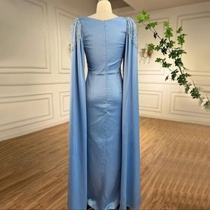 Blue Cape Sleeves Luxury Evening Dresses Gowns 2025 Mermaid Beaded Elegant For Women Party LA72086 main image 1